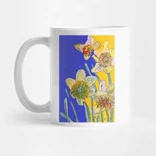 Abstract Yellow Daffodil Watercolor Pattern on Yellow Mug